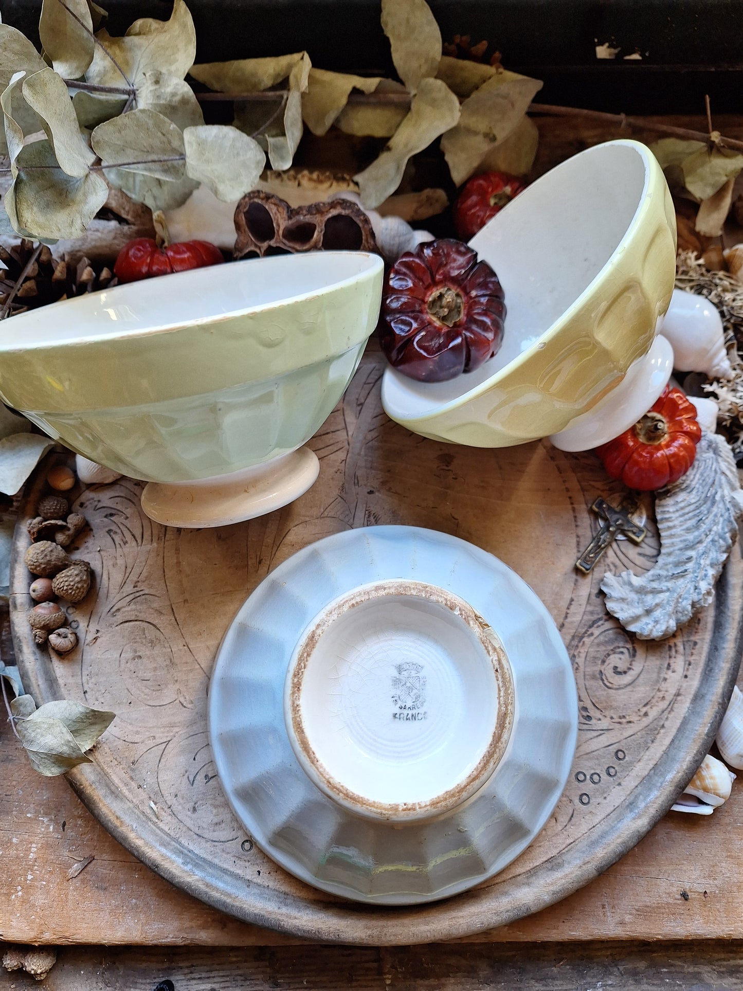 Pastel yellow vintage French café bowl