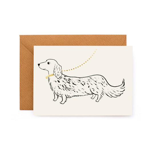 Dachshund Sausage Dog greeting card with Gold Foil Leash: A6