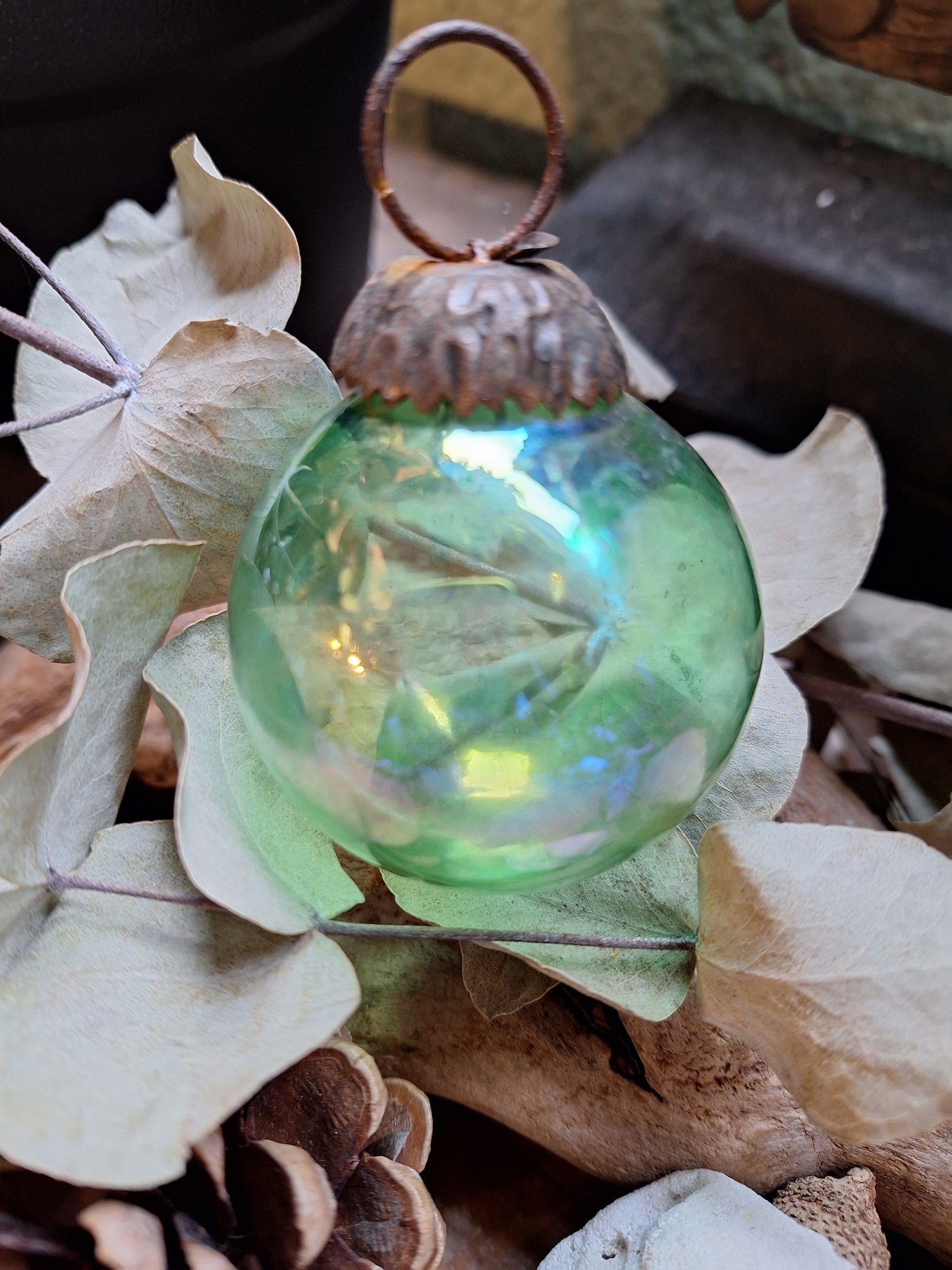 French Vintage green glass bauble