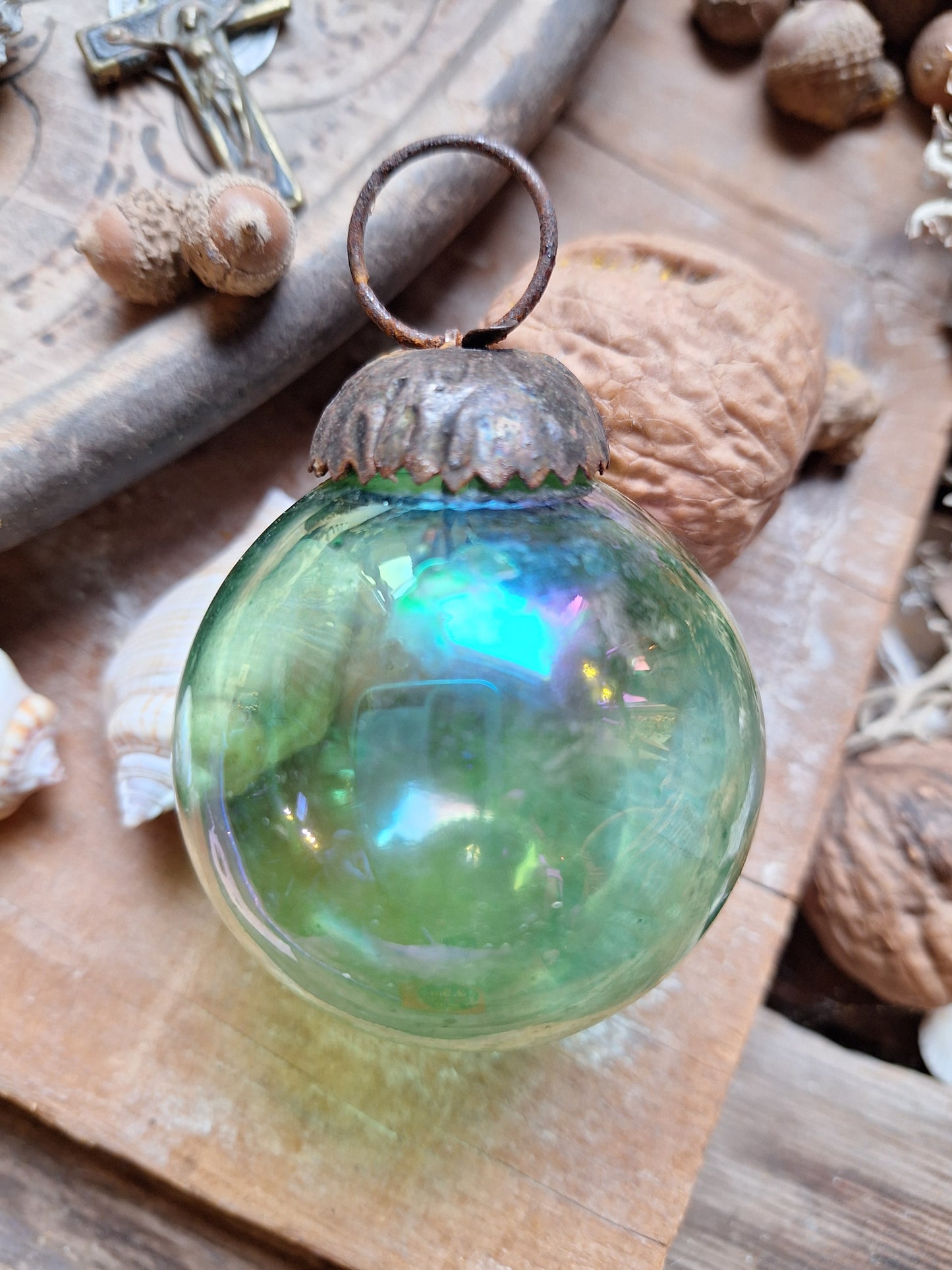 French Vintage green glass bauble