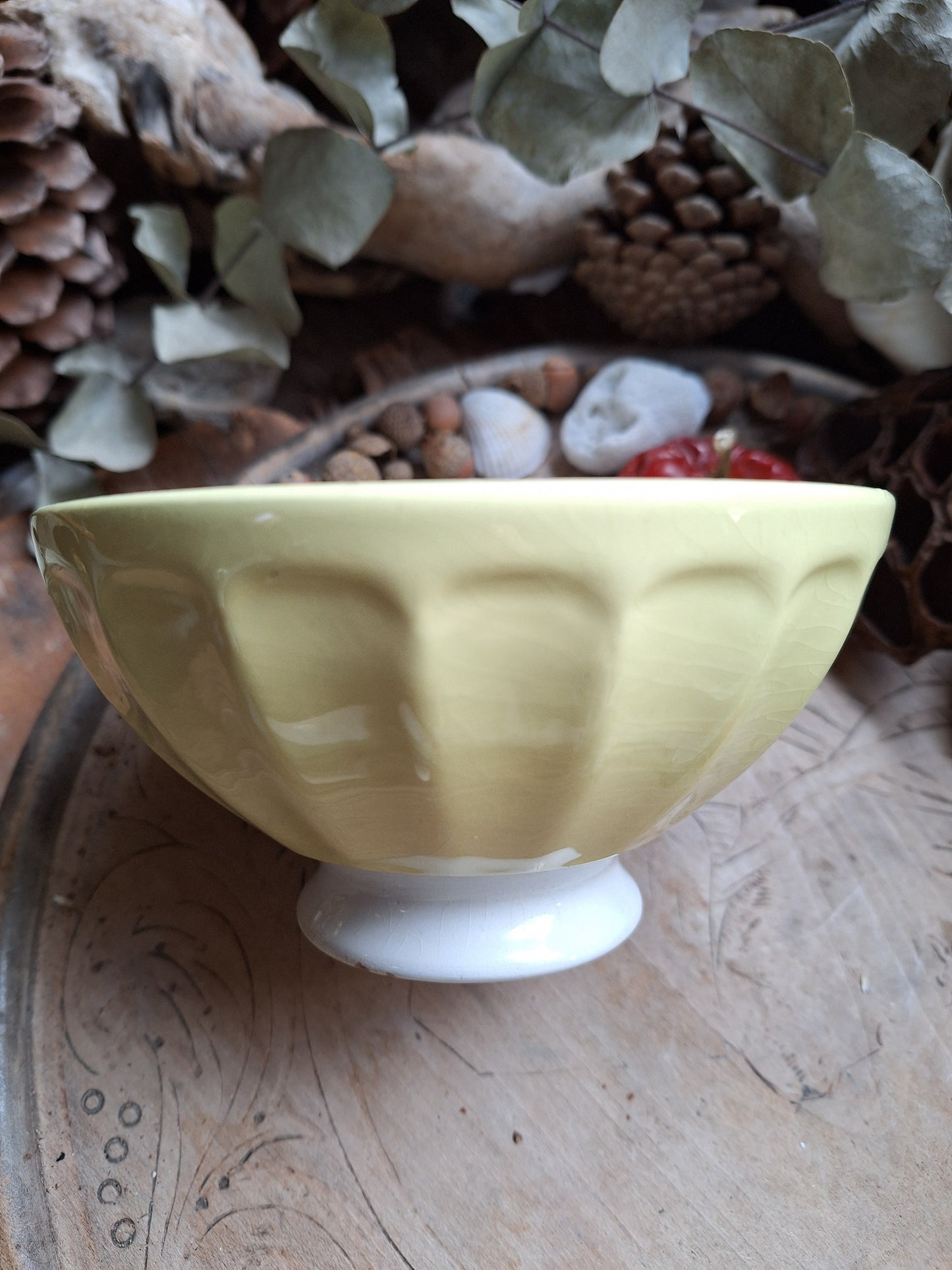 Pastel yellow vintage French café bowl