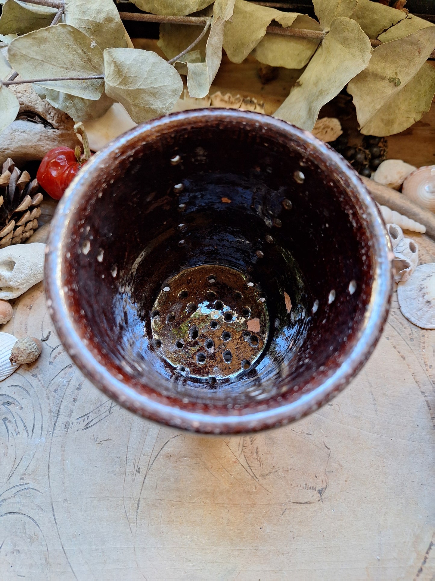 Vintage dark French cheese strainer