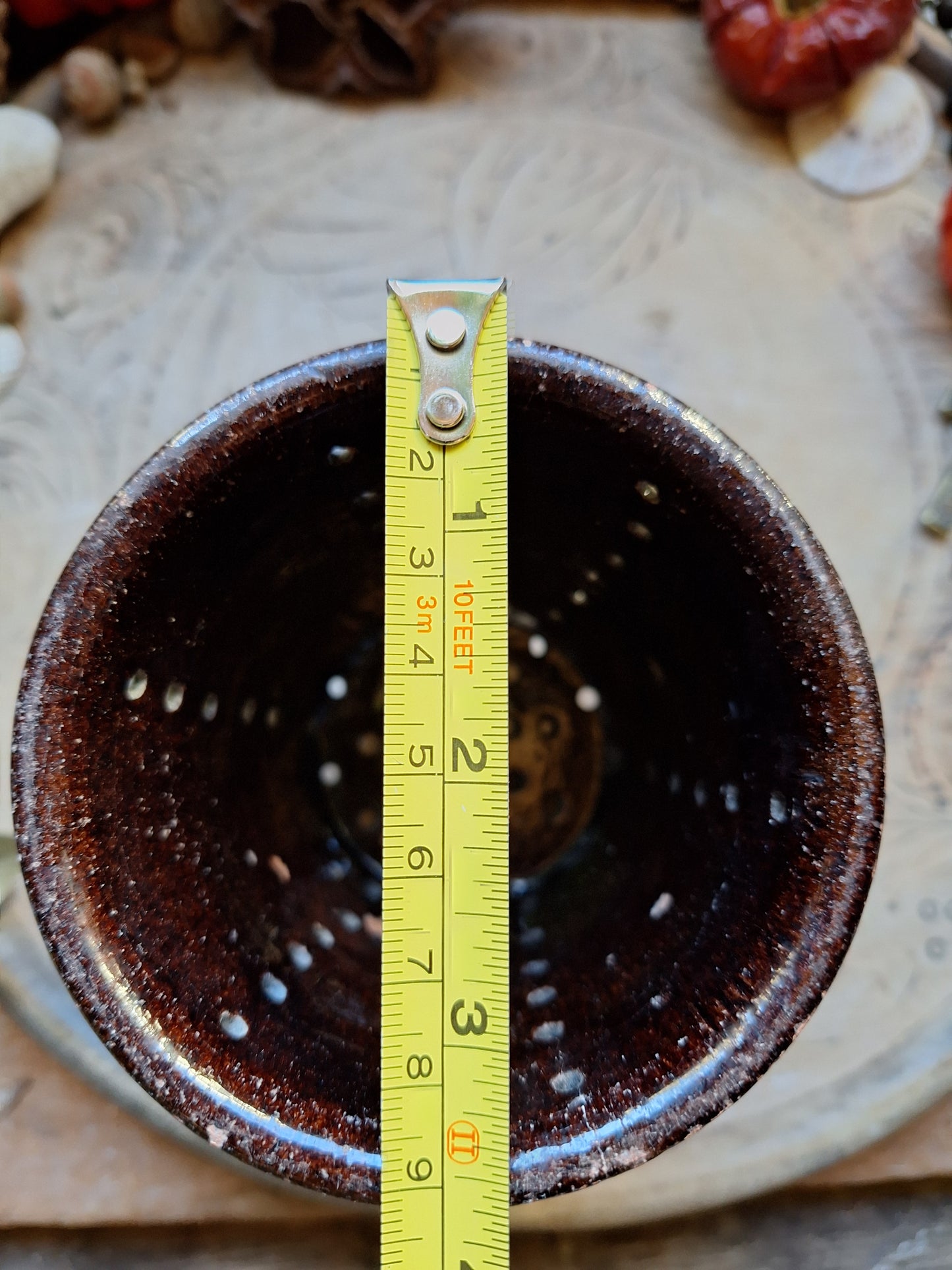 Vintage dark French cheese strainer