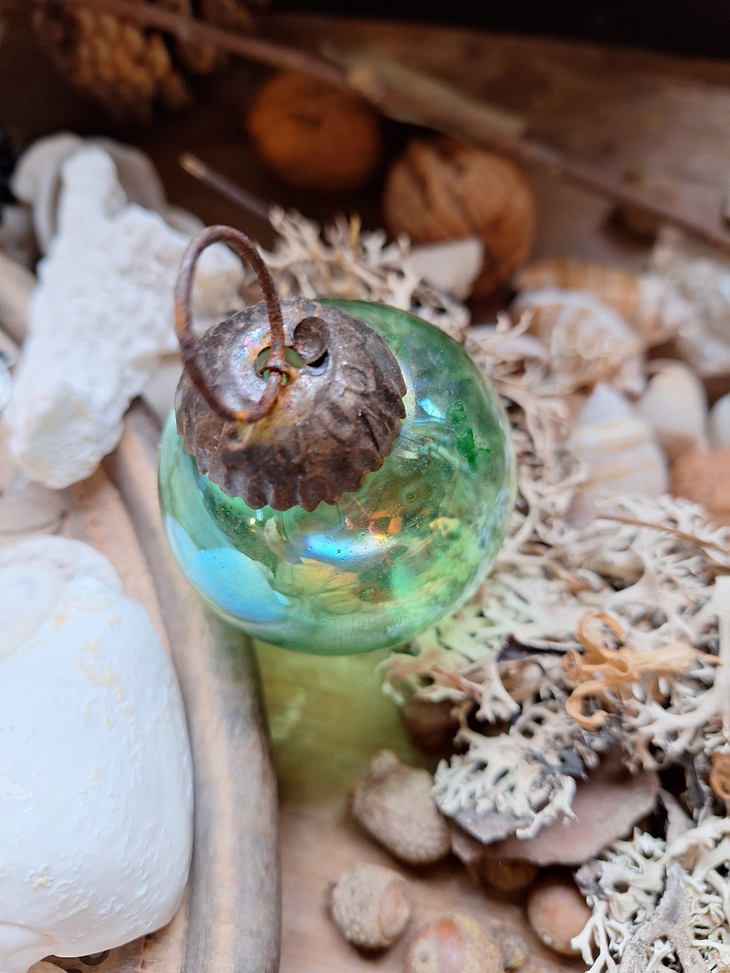 French Vintage green glass bauble