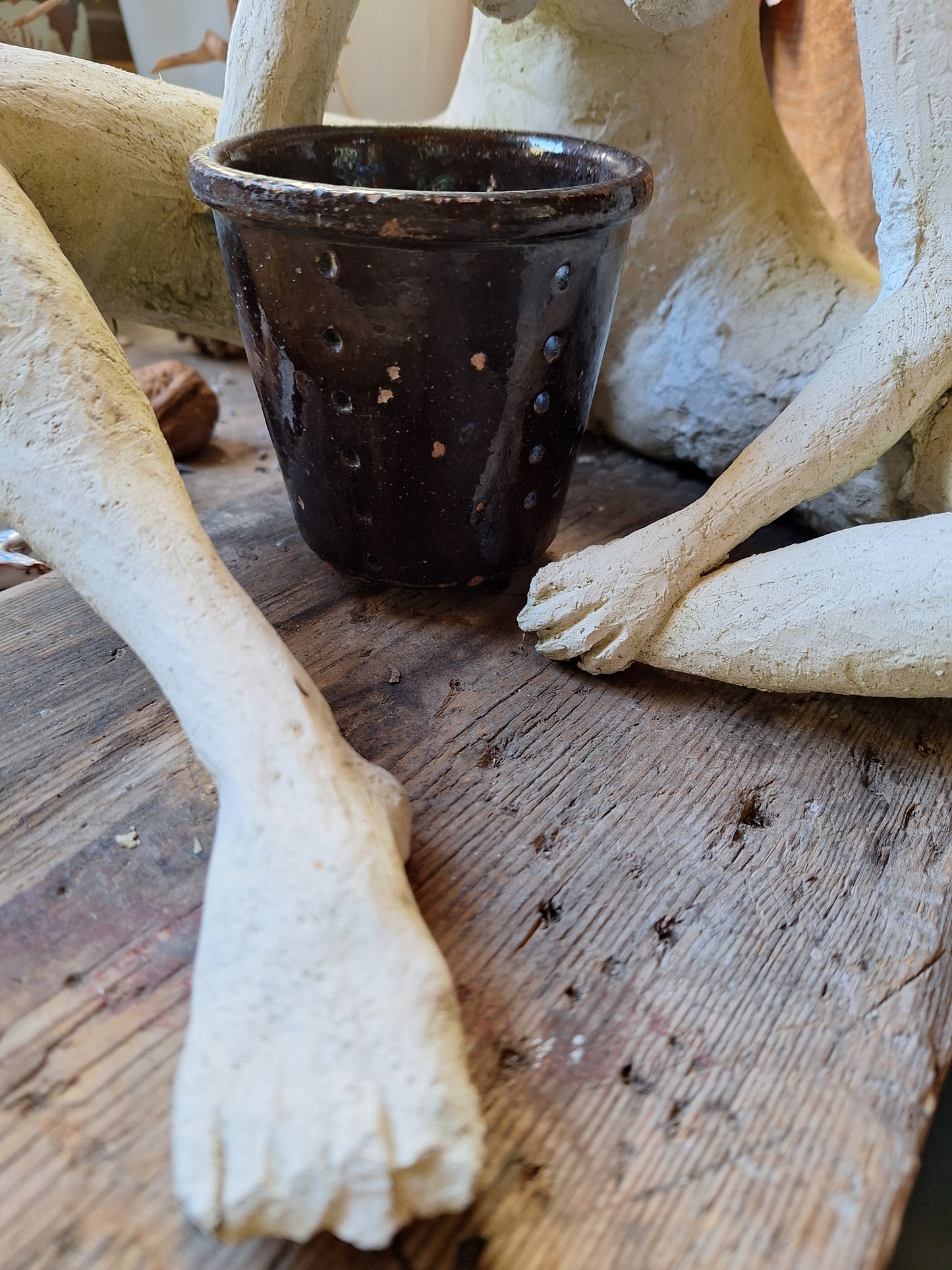 Vintage dark French cheese strainer