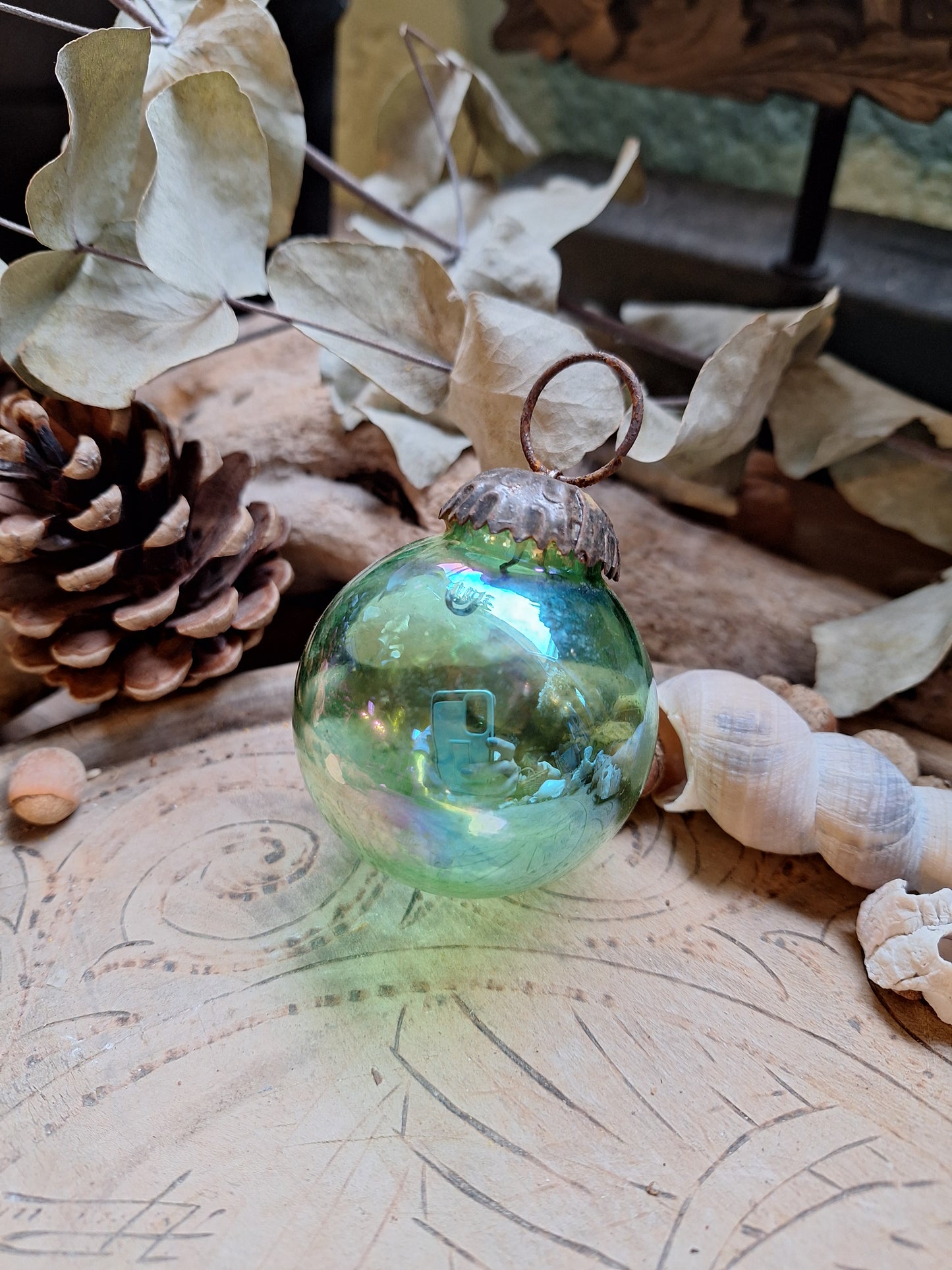 French Vintage green glass bauble