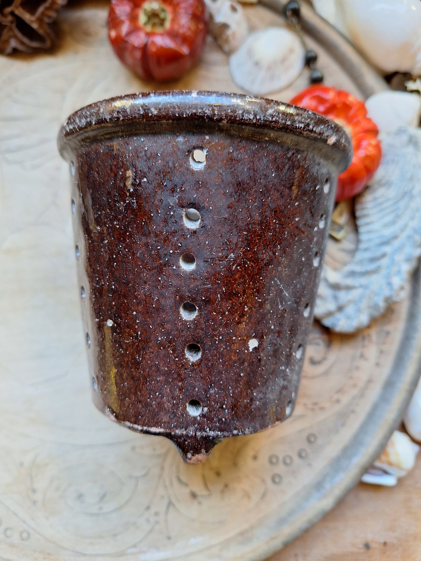 Vintage dark French cheese strainer