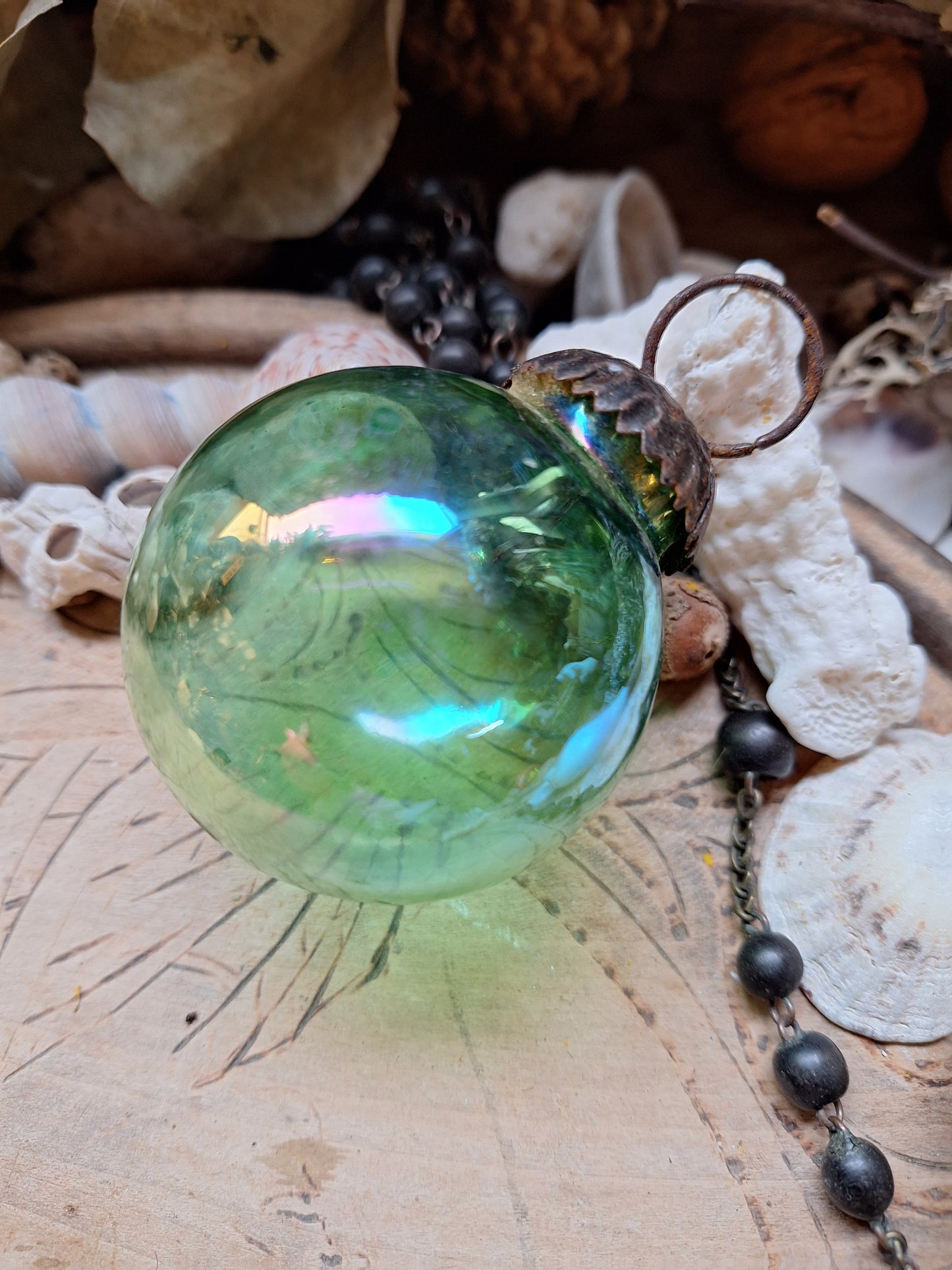 French Vintage green glass bauble