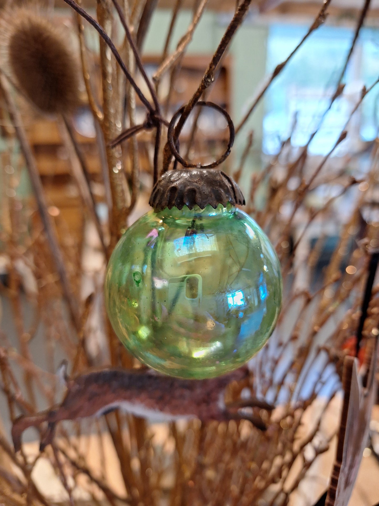 French Vintage green glass bauble