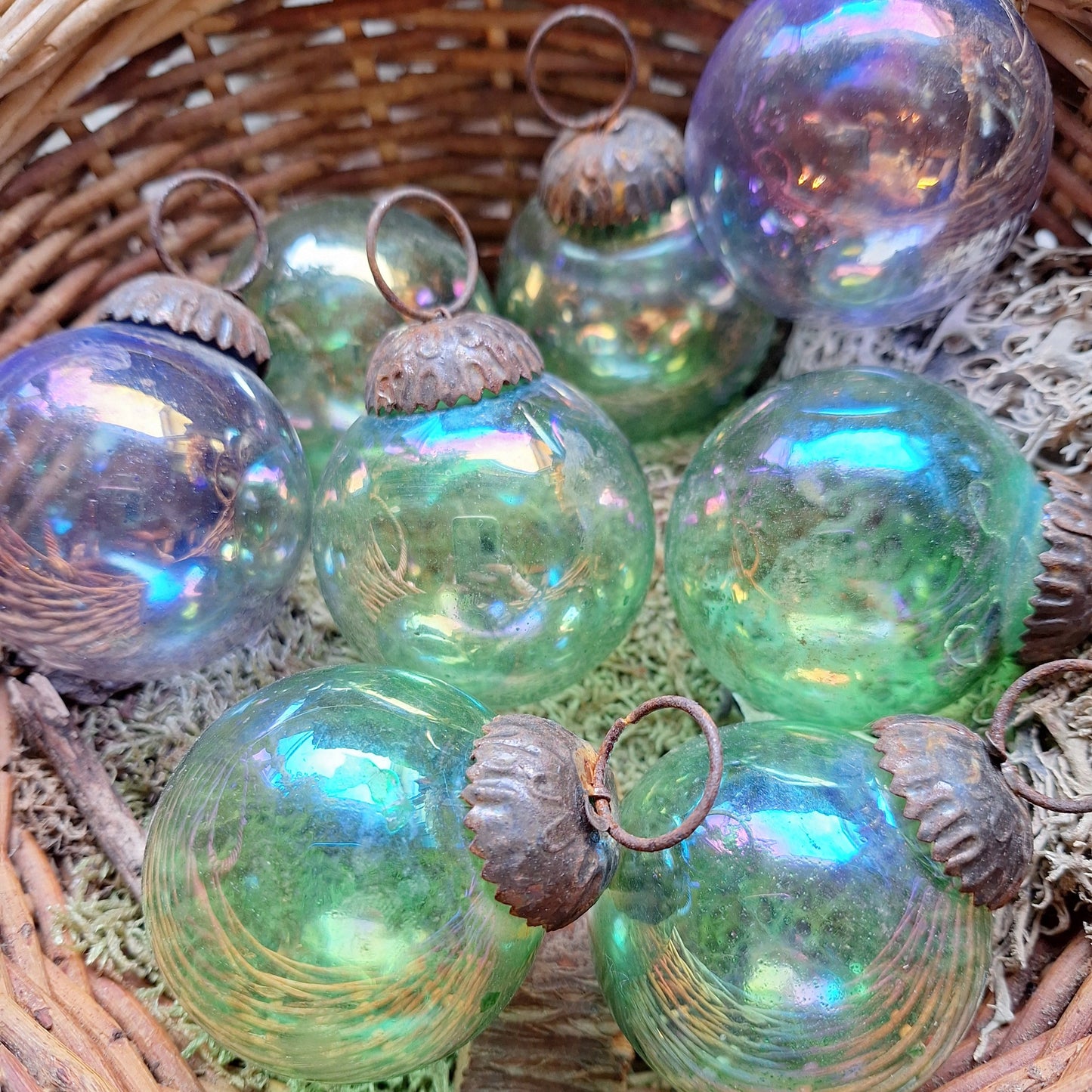 French Vintage green glass bauble